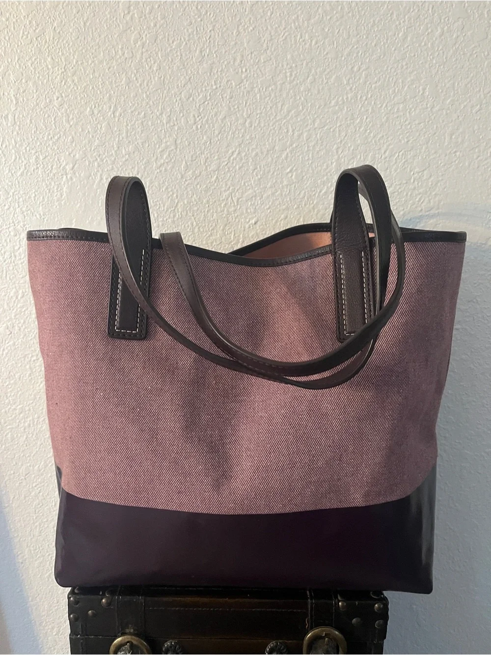 Kate Spade Pink Canvas Tote Bag with Dark Brown Trim with Dustbag
